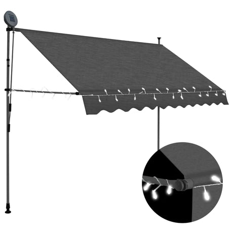 Outdoor Awning With LED Lights Window Shade Cover Manual Retractable Canopy 3m