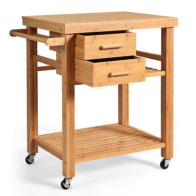 Kitchen Island Cart Bamboo Rolling Trolley Cart Drawers Shelves