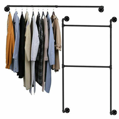 XL Industrial Wall Pipe Rack Commercial Clothes Hanging Rail Organizer 2 Way Use