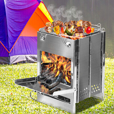 Camp Stove Camping Wood BBQ Grill Stainless Steel Portable Outdoor Small