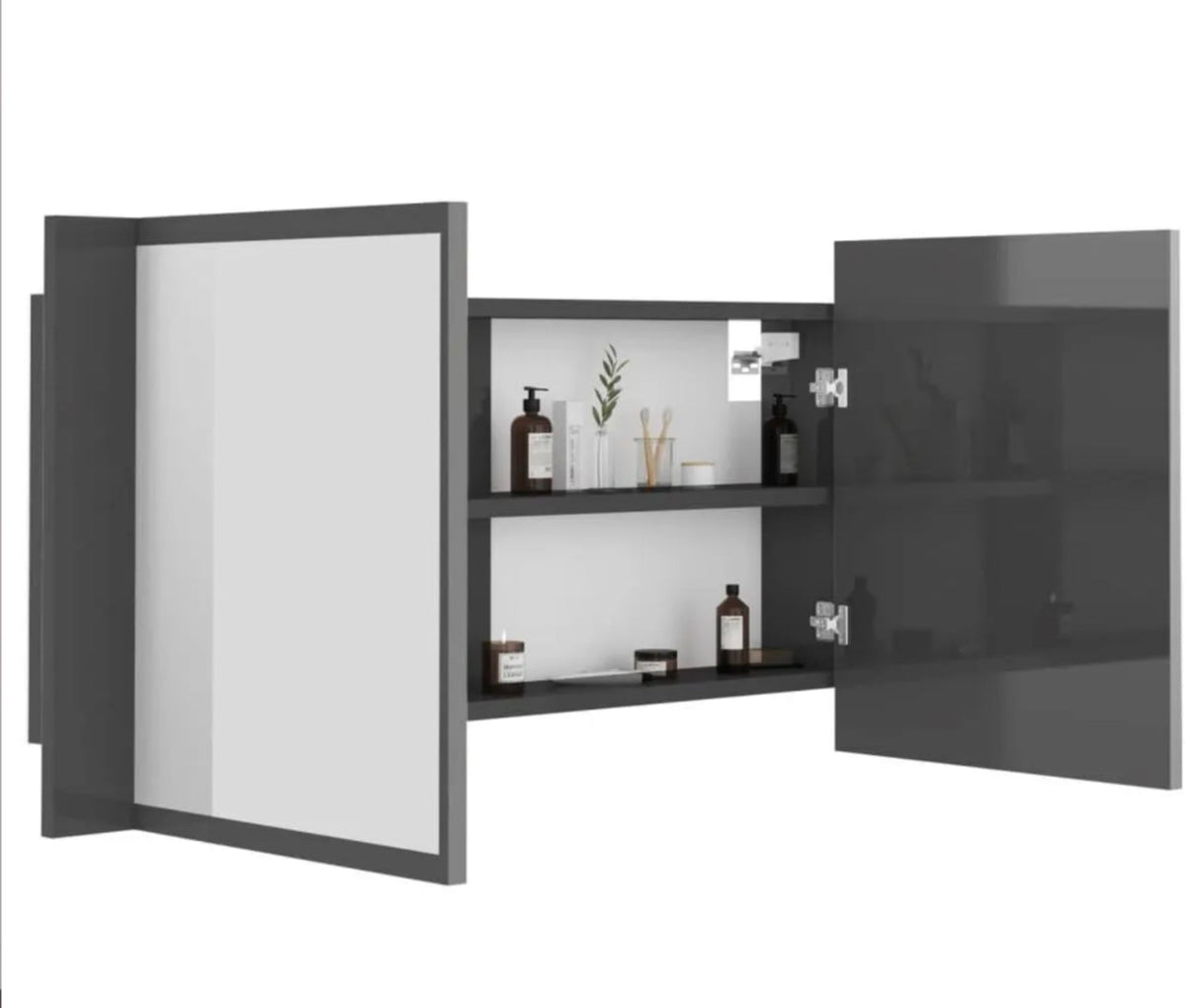 LED Mirror Cabinet High Gloss Wall Mount Bathroom Organizer Storage Cupboard