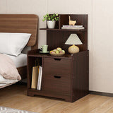 Tall Bed Side Table with Chest of Drawers and Shelf (Black Walnut)