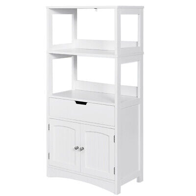 Storage Cabinet Display Shelf Cupboard Wooden Organizer Bathroom White