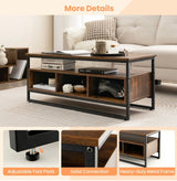 Industrial Coffee Table with Storage for Living Room Rustic Brown