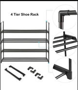 4-Tier shoe rack, Stainless Steel Shoe Storage Organizer, Hold up to 15 Pairs of Shoes, Stackable 