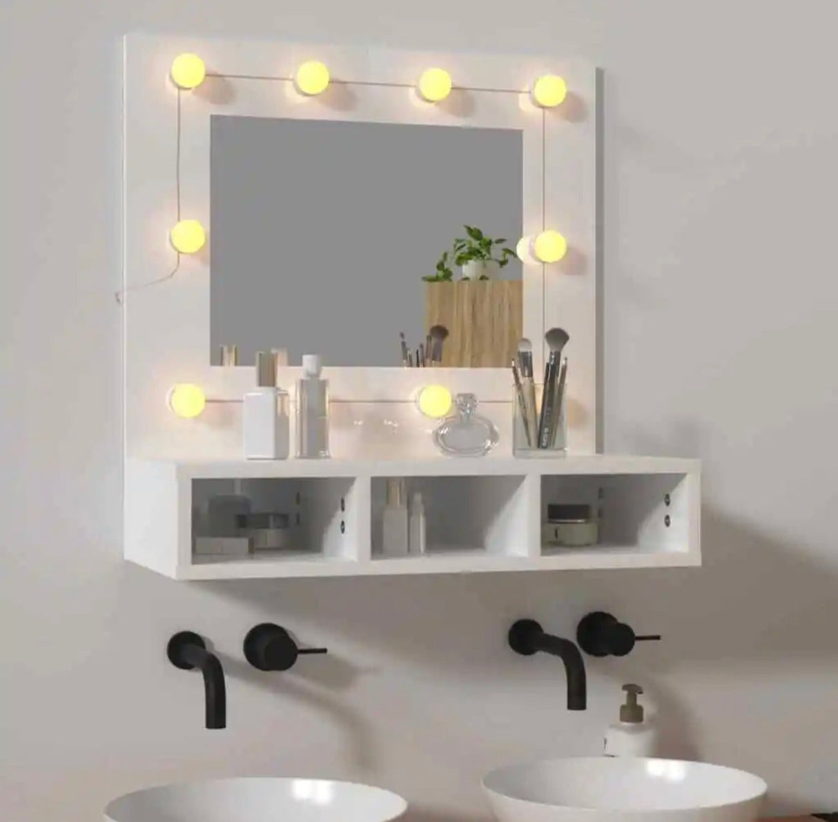 Mirror Cabinet with LED High Gloss White 60x31.5x62 cm