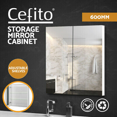 Cefito Bathroom Mirror Cabinet Shaving Vanity Medicine Wooden White 600mm x720mm