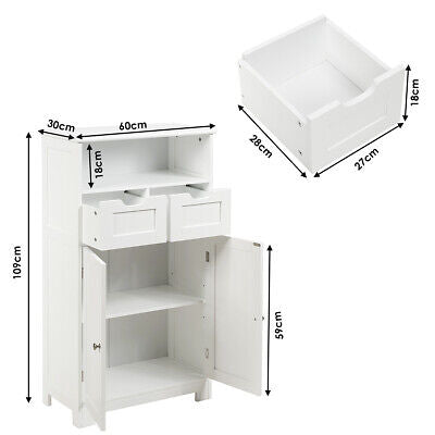 Bathroom Floor Cabinet Toilet Storage Cupboard Wooden Laundry Organizer