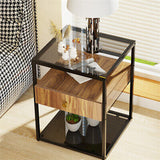 Modern Bedside Table Storage Glass End Table Drawer Living Room Bedroom Cabinet