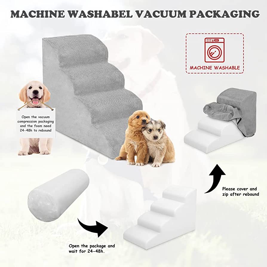 Dog Stairs for Small Dogs, 4 Tiers High Density Foam Dog Steps 52cm High, Non-Slip Dog Stairs for High Bed Couch, Dog Ramps for Injured Older Pets, Strong Bearing Dog Bed Stairs