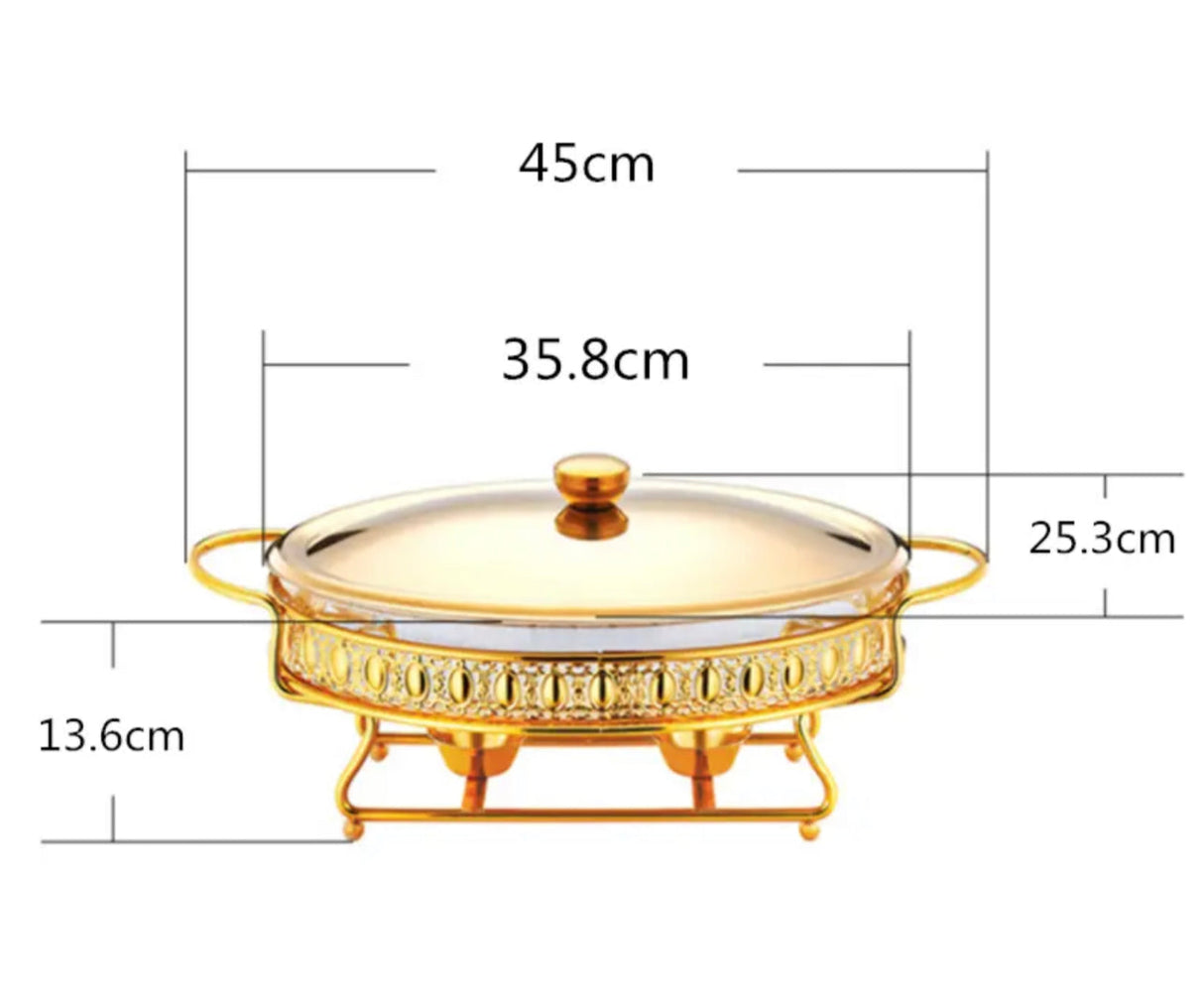 Food Warmer Buffet Alcohol Stove Luxury Golden Oval Hotel Wedding Chafing Dish