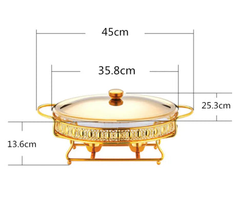 Food Warmer Buffet Alcohol Stove Luxury Golden Oval Hotel Wedding Chafing Dish