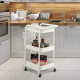 Kitchen Storage Trolley Cart 3-Tier Shelves Pegboards Carbon Steel Frame