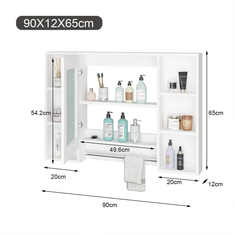 Bathroom Mirror Cabinet Medicine Shaver Shaving Wall Storage Cupboard Organiser Shelves Furniture Bathroom Vanity with Door White