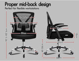 Mesh Office Chair Executive Home Office with Fabric Seat, Mid-Back Computer Desk Chair with Flip-Up Arms & Lumbar Support Gaming Racing Task Chair in Tilting and Height Adjustable, Black