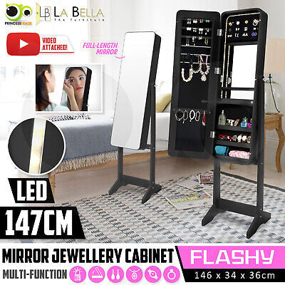 Mirror Jewellery Cabinet Storage Organiser Box Makeup Wooden LED Full Length BLA