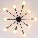 Semi Flush Mount Ceiling Light,10-Light E27 Base Modern Black Sputnik Chandelier,Industrial Ceiling Lamp Fixture for Kitchen Farmhouse Living Room Dining Room