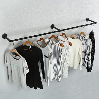 Wall Mount Garment Clothes Closet Storage Rack Hanging Rail Iron Pipe Organiser