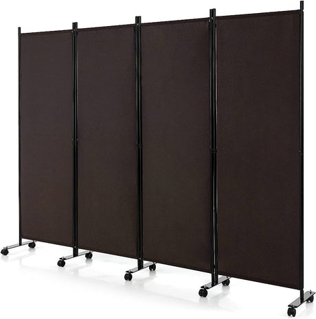 4-Panel Folding Room Divider, 1.73m Rolling Privacy Screen with Lockable Wheels, Portable Wall Divider and Separator, Freestanding Privacy Protection for Living Room, Bedroom, Office