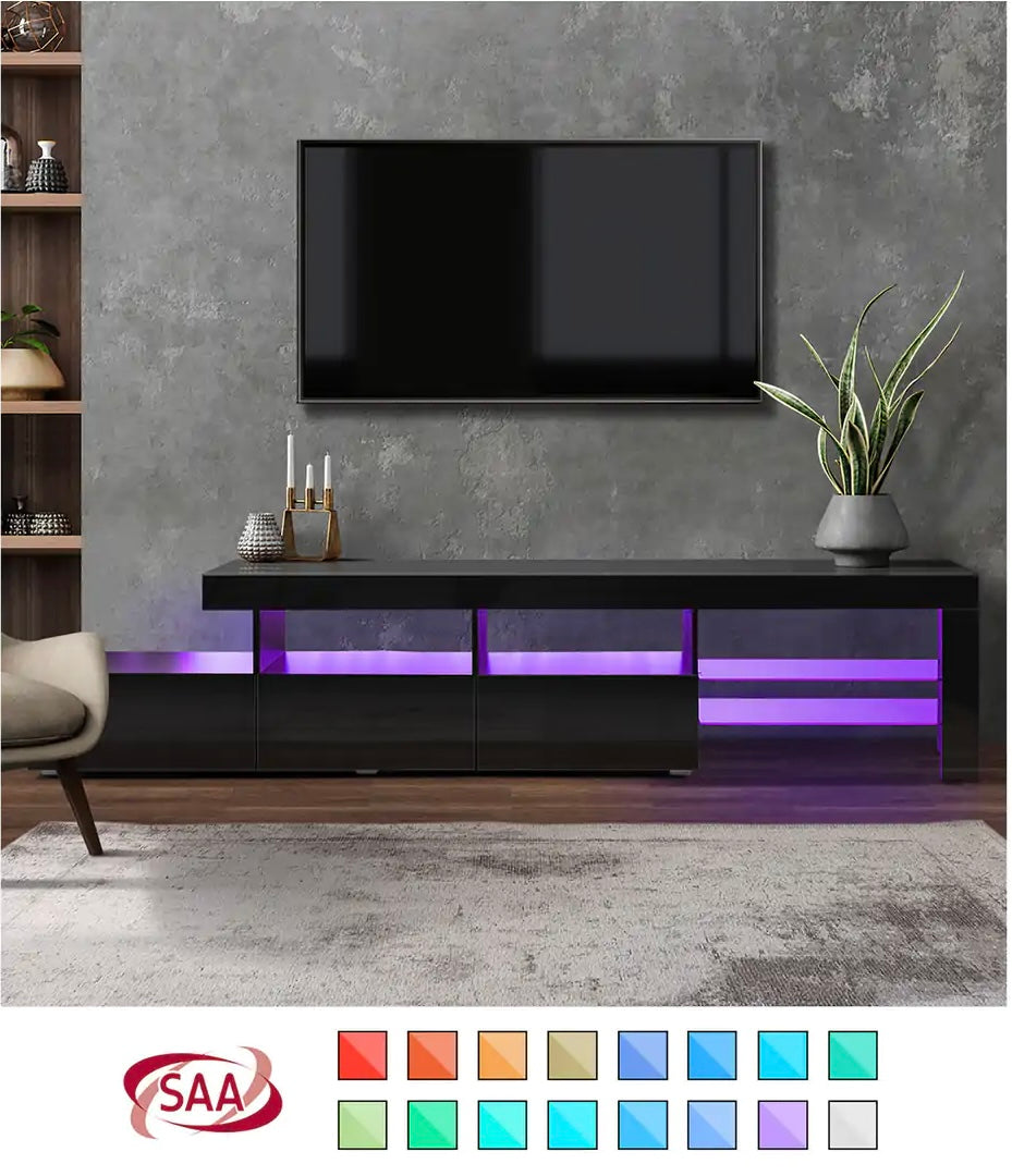 Entertainment Unit TV Stand LED Gloss 220cm - Black