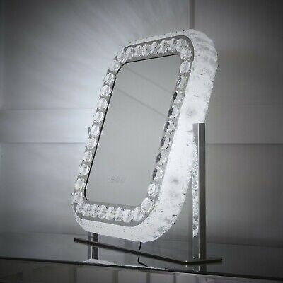 Tabletop Stainless Steel LED Princess Crystal Vanity Mirror with 3 color Lights