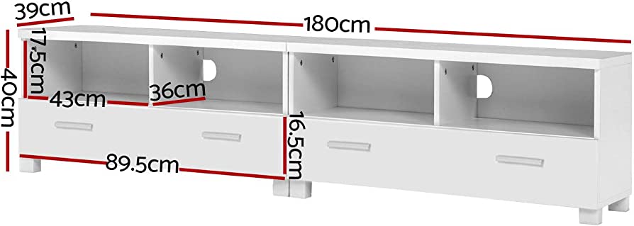 TV Unit 180cm Length Entertainment Unit Wooden TV Cabinet Detachable Console Table, White