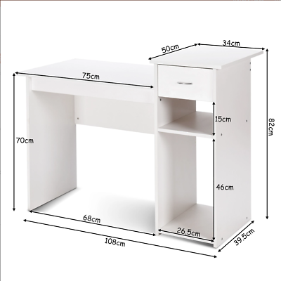 Computer Desk Study Writing Table w/ Storage Shelves Home Office White