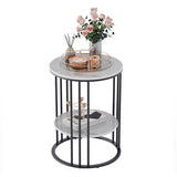 2-Tier Black Marble Side Table Round Coffee Table Nightstand Jewellery Storage