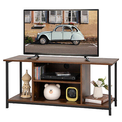 TV Stand Entertainment Unit Industrial Wooden Storage Shelf Rustic Brown