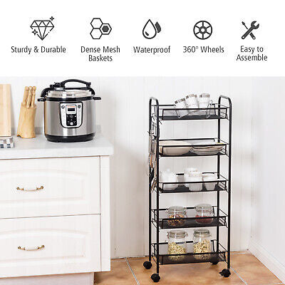 Kitchen Trolley Storage Rack Utility Cart Rolling Serving Island Shelf