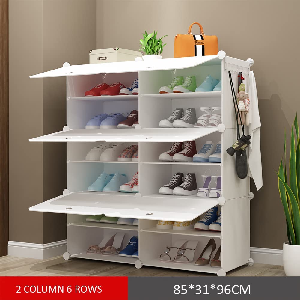 Portable Shoe Storage Plastic Cube Storage Tower Shelves for Storage Shoe Cabinet Shoe Rack (2 Row of 6-Layer)