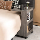 Beside Table Rolling Sofa Side End Table C-Shaped Nightstand Rustic/Grey