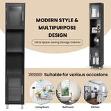 Bathroom Storage Cabinet Tall 5Tier Toilet Cupboard Glass Door White/Black 180CM