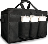 Insulated Food Delivery Bag with Cup Holders / Drink Carriers Premium XXL, Great for Beverages, Grocery, Pizza, Commercial Quality Hot and Cold (XL Pro), Black, 1, Xl Pro