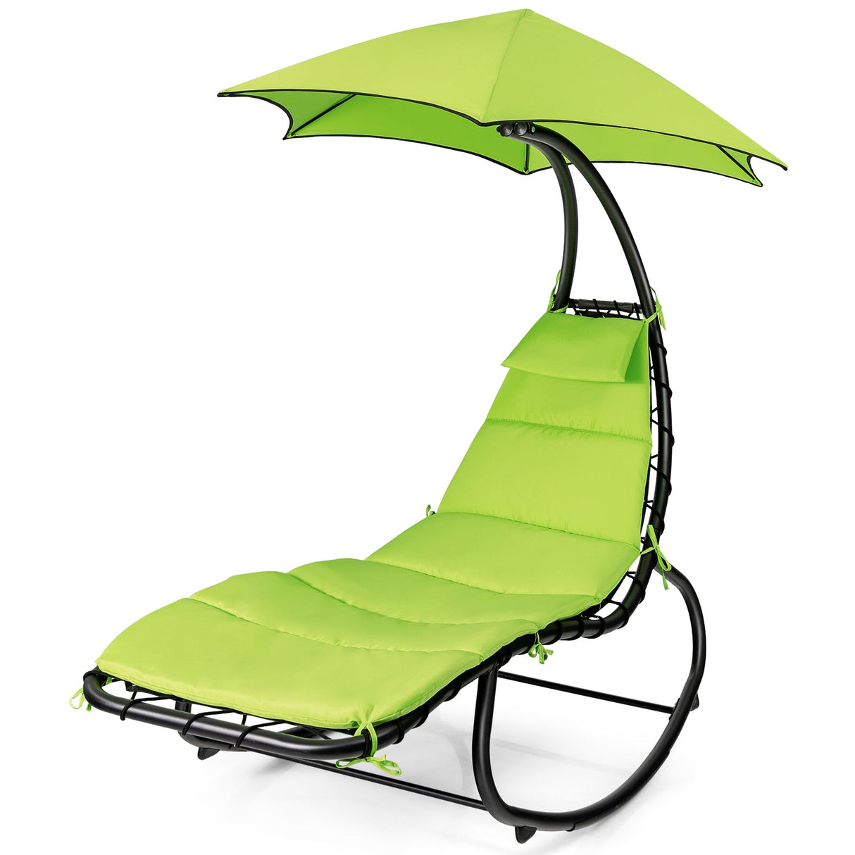 Hammock Chair Swing Lounger Chaise Outdoor Daybed w/ Pillow Canopy Stand Cushion