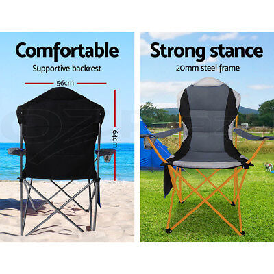 2X Folding Camping Chairs Arm Chair Portable Outdoor Beach Fishing BBQ