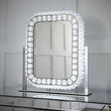 Tabletop Stainless Steel LED Princess Crystal Vanity Mirror with 3 color Lights