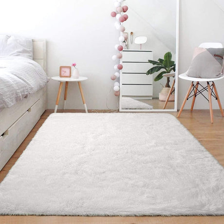 Fluffy Rug, Super Soft Fuzzy Area Rugs for Bedroom Living Room - 4' x 6' Large Plush Furry Shag Rug - Kids Playroom Nursery Classroom Dining Room Decor Floor Carpet, Cream White