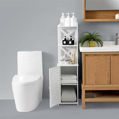 Waterproof Toilet Bathroom Corner Side Shelf Cabinet Stand Big Storage White