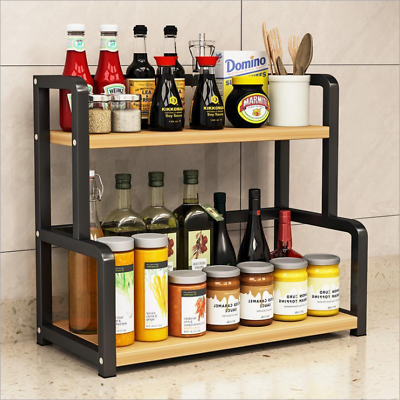 2 Tier Kitchen Spice Rack Storage Organizer Seasoning Stand Shelf Countertop