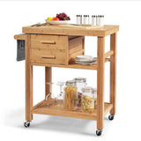 Kitchen Island Cart Bamboo Rolling Trolley Cart Drawers Shelves