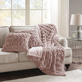 Comfort Spaces Ruched Faux Fur Plush 3 Piece Throw Blanket Set