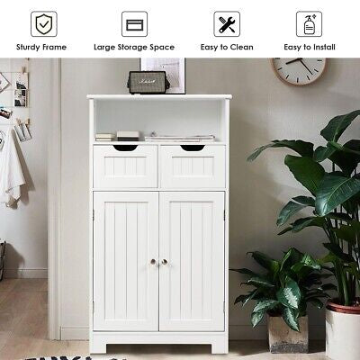 Bathroom Floor Cabinet Toilet Storage Cupboard Wooden Laundry Organizer