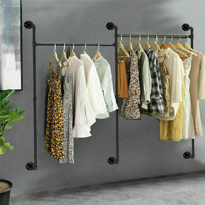 XL Industrial Wall Pipe Rack Commercial Clothes Hanging Rail Organizer 2 Way Use