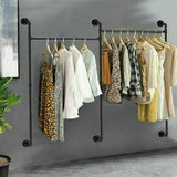 XL Industrial Wall Pipe Rack Commercial Clothes Hanging Rail Organizer 2 Way Use