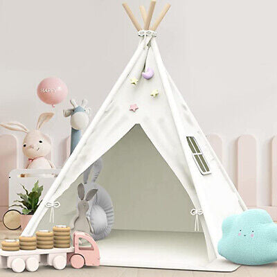 Large Teepee Tent Wigwam with Mat Boys Girls Pretend Play Tent Wood Frame