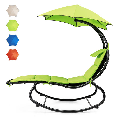 Hammock Chair Swing Lounger Chaise Outdoor Daybed w/ Pillow Canopy Stand Cushion