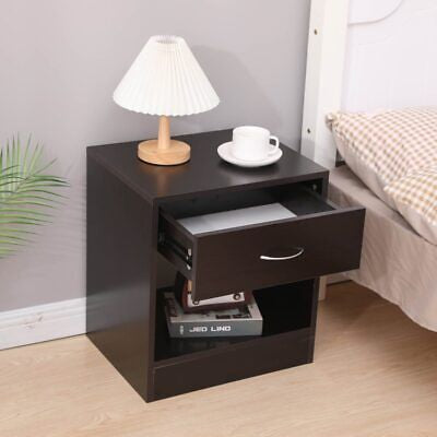 Bedside Table Nightstand with Drawer Set of 2 Brown