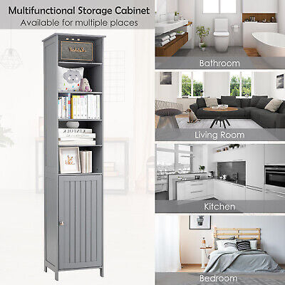 Bathroom Storage Cabinet 7-Tier Shelves Wooden Cupboard Tallboy White/Grey 182CM