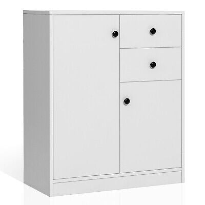 Storage Cabinet 2-Drawer Cupboard Kitchen Organizer Hallway Table White